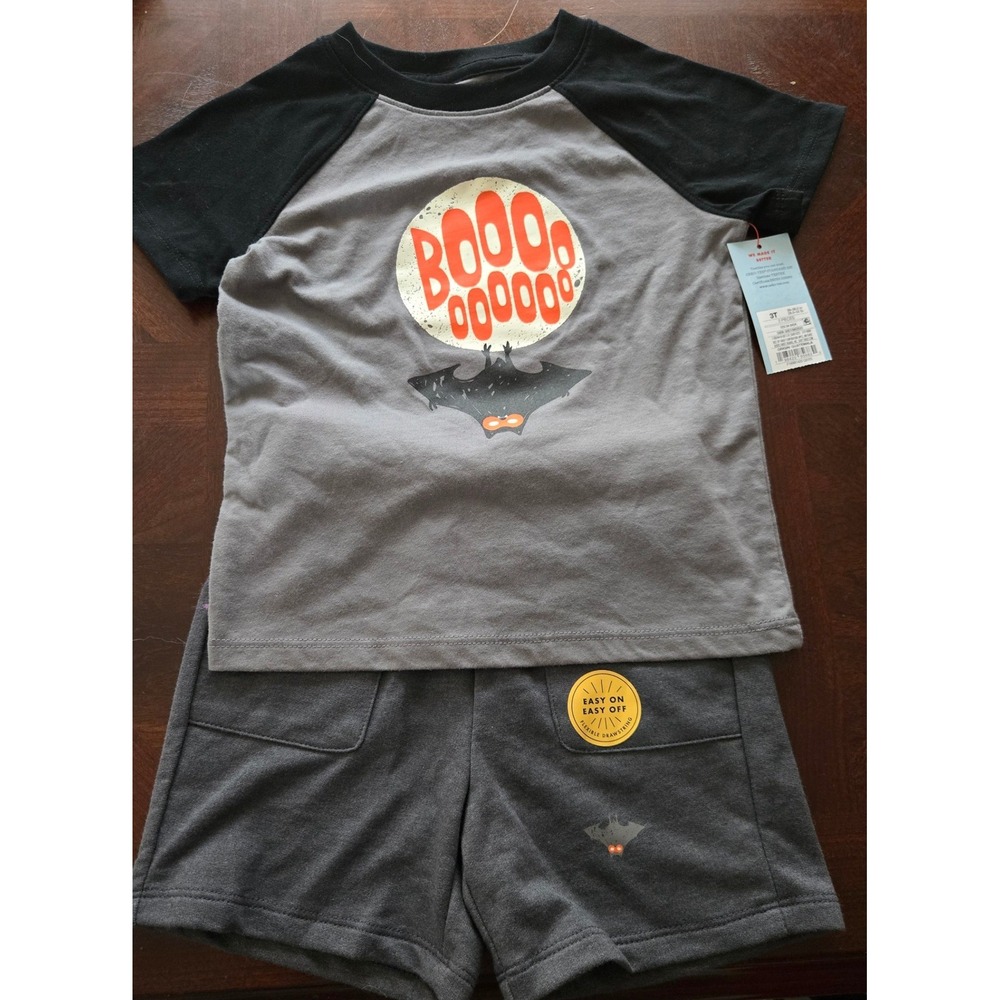 Cat & Jack Toddler Boys Halloween Bat Raglan Shirt and Shorts Set 3T NWT